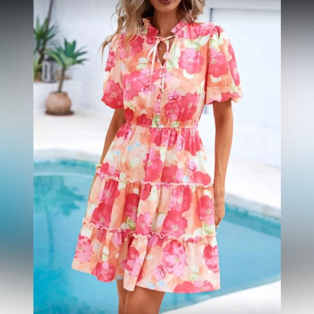 Pink floral print dress